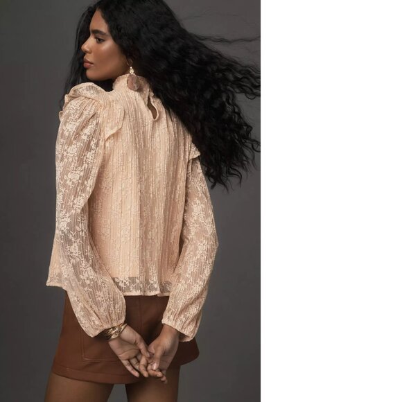 Anthropologie Porridge Sheer Lace Long-Sleeve Top NEW NWT size L peach color - Picture 2 of 4